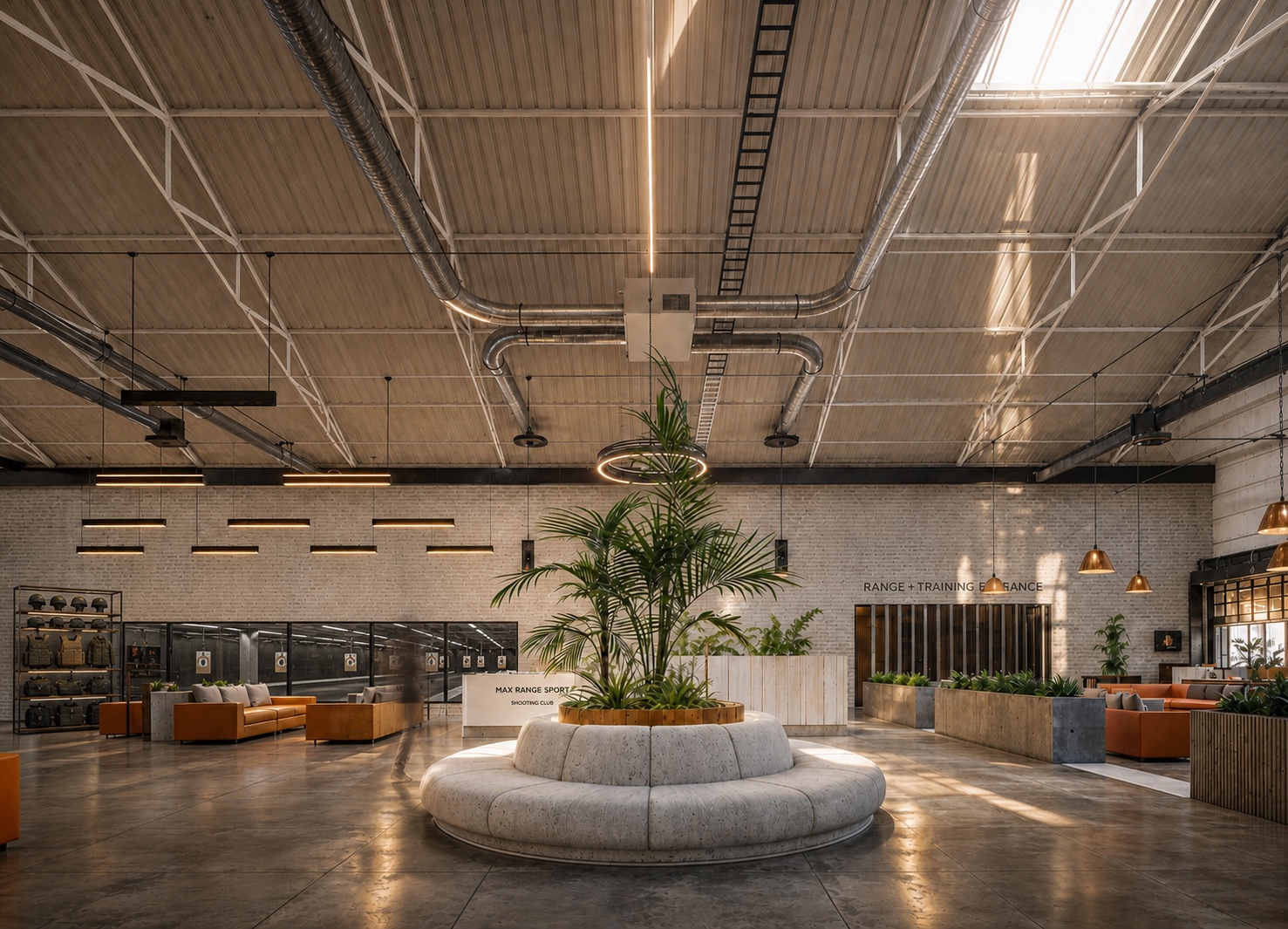 Reception lounge with views towards the training range at Max Range Sport