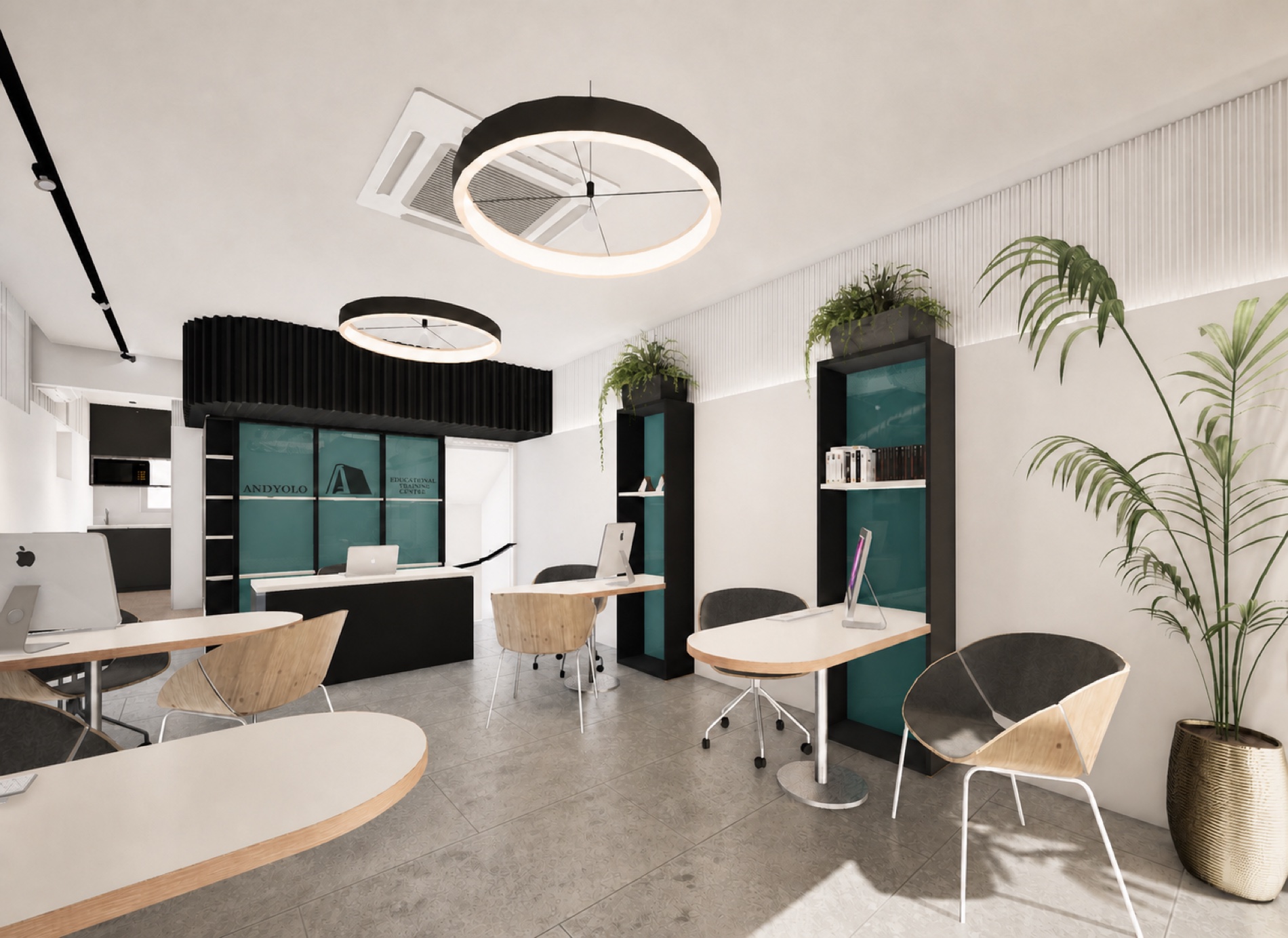 Andyoeo office showing workstations and integrated planting
