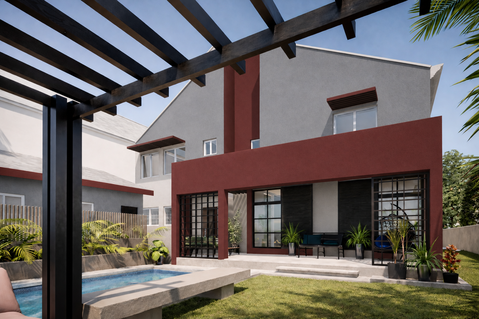 Proposed garden elevation and pool at House Juliana