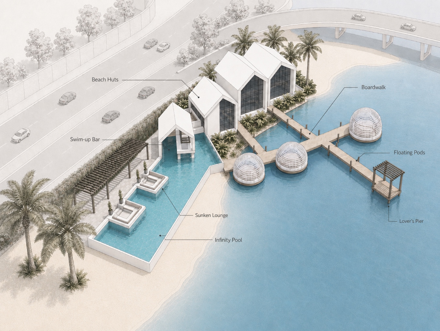 Annotated aerial design strategy for Mako Riverside